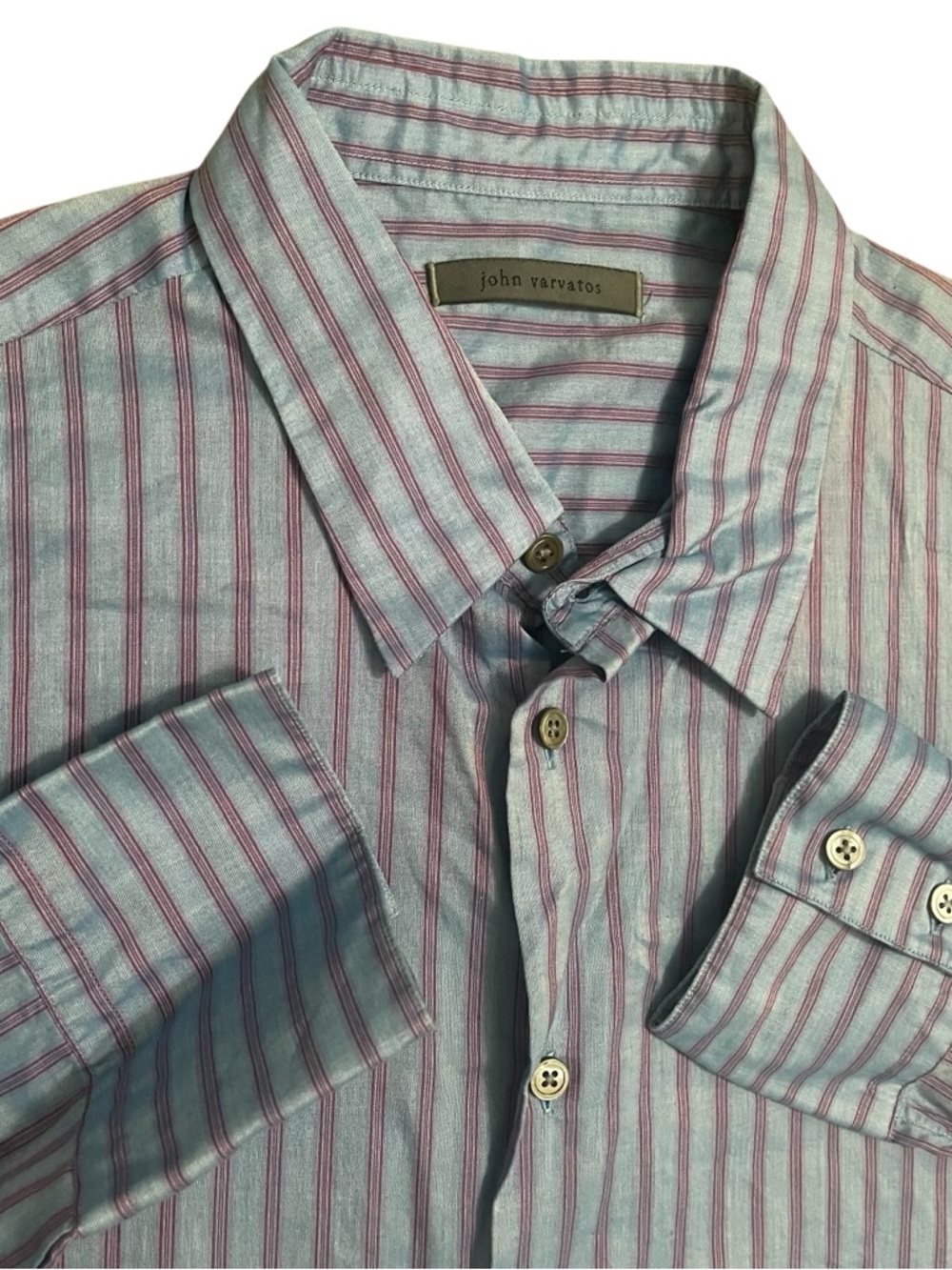 John Varvatos Blue Shirt with Pink Stripes